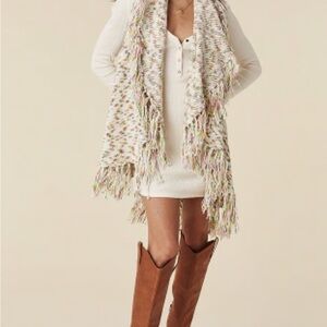Spell Watercolor Poncho Multicolor Fringe Scarf